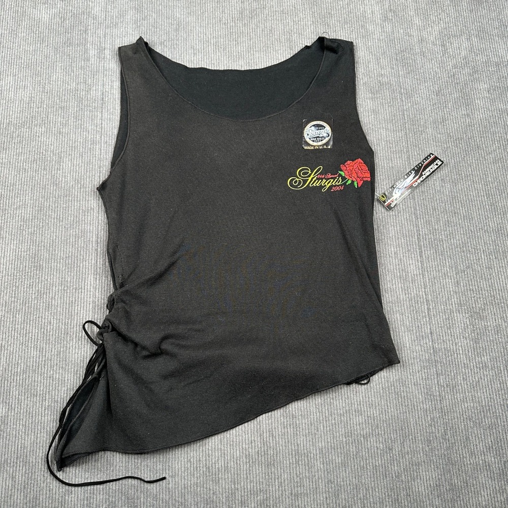 American Chromeagle Y2K 2004 Bike Rally Tank Top Black Rose Asymmetrical L